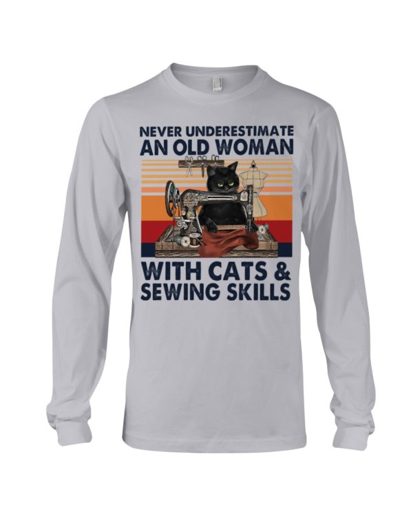 regular 4501 600x750px Never Underestimate An Old Woman With Cats And Sewing Skills Shirt