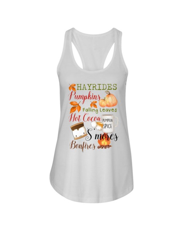 regular 4535 600x750px Hayrides Pumpkins Falling Leaves Hot Cocoa Pumpkin Spice S'mores Bonfires Shirt