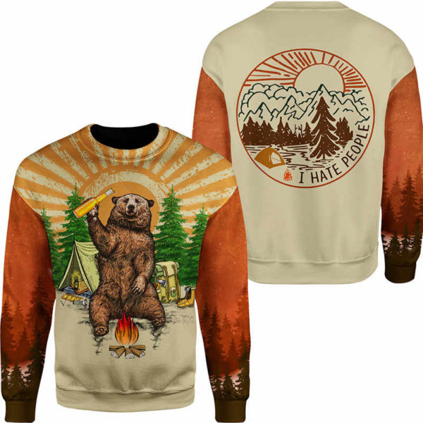 Fun Bear 3D Hooded Sweatshirt Cool Sweatshirt Camping pullover I HATE PEOPLE 1.jpg q50 1 600x600px Bear Camping I Hate People 3D Printed Shirt