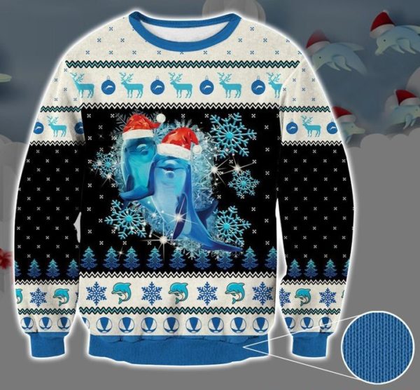 dolphin snowflake full printing christmas sweater 2 Copy 2 600x556px Dolphin Snowflake 3D Printed Christmas Sweatshirt