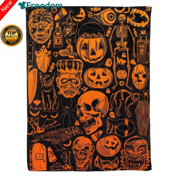 Halloween Pumpkin and Skull Fleece Blanket