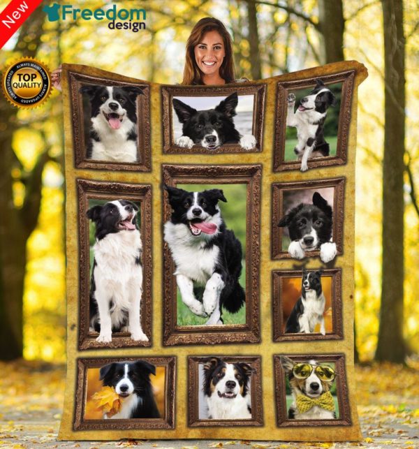 D Border Collie dog Throw Fleece Blanket