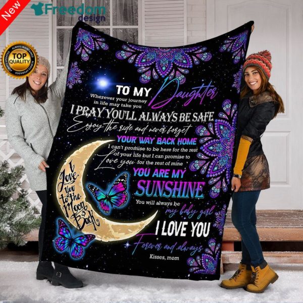 Sentimental gift ideas for Daughter Fleece Blanket from Mom - "I love you to the Moon and back"