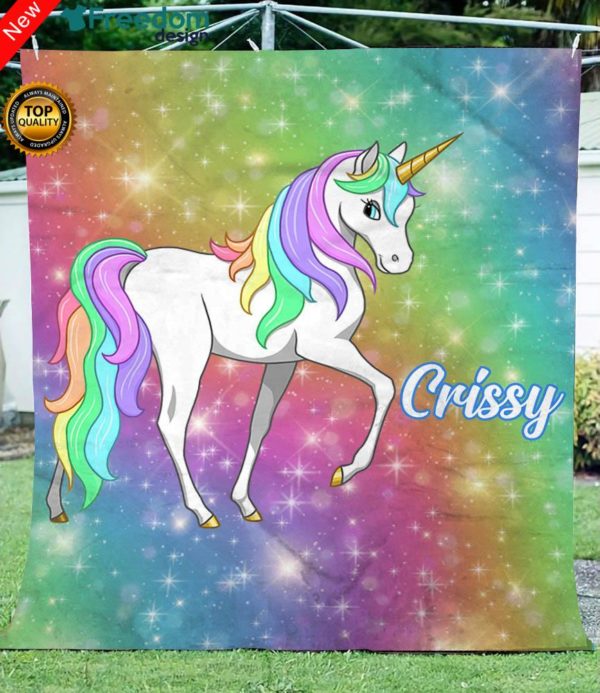 Personalized bling bling unicorn fleece blanket