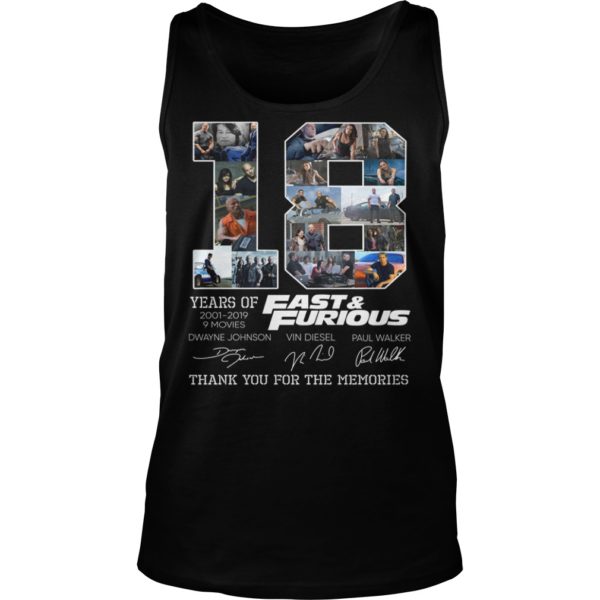 Fast & Furious Thank You For The Memories Shirt Tank Top