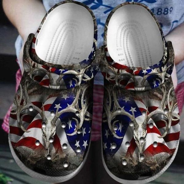 0x720 16000705075b8d2fab46 600x600px Deer Hunter America Flag Clog Shoes Gift For Daddy, Father's Day Gift
