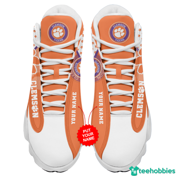 16218201932c26e34138 600x600px Personalized Name Clemson Tiger Logo Air Jordan 13 Shoes