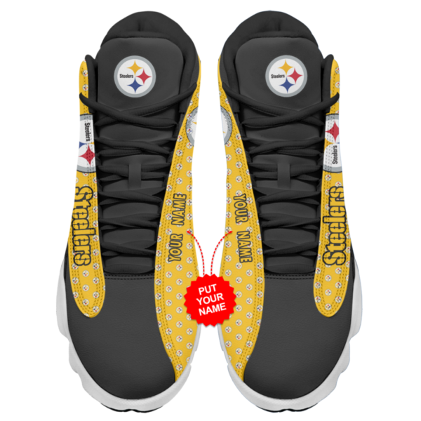PITTSBURGH STEELERS JD13 900x900 1 600x600px Pittsburgh Steelers Printed Logo Air Jordan 13 Personalized Name