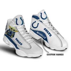 Baby Yoda Hug Indianapolis Colts Personalized Name Air Jordan 13 Shoes - Women's Air Jordan 13 - White