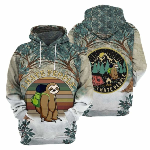 Camping Lover Sloth I Hate People 3D Hoodie - 3D Hoodie - Gray