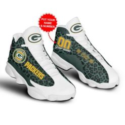 Custom Name Green Bay Packers Jordan 13 Shoes - Men's Air Jordan 13 - Dark Green