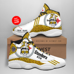 Custom Name Pittsburgh Steelers Mom Leopard Pattern Air Jordan 13 Shoes Personalized - Women's Air Jordan 13 - White