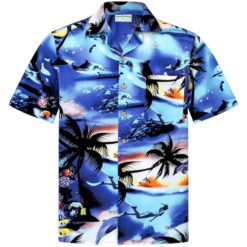 Dolphins Ocean Scuba Diving Lover Hawaiian Shirt - Short-Sleeve Hawaiian Shirt - Blue