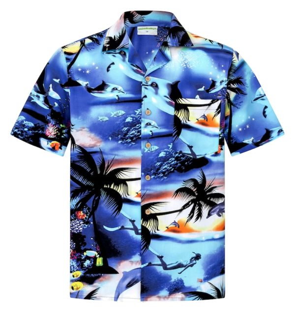 Dolphins Ocean Scuba Diving Lover Hawaiian Shirt - Short-Sleeve Hawaiian Shirt - Blue