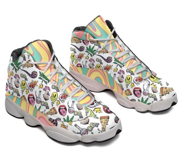 Funny Sticker Psychedelic drug Pattern Air Jordan 13 Shoes - Men's Air Jordan 13 - White