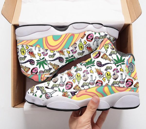 Funny Sticker Psychedelic drug Pattern Air Jordan 13 Shoes - Women's Air Jordan 13 - White
