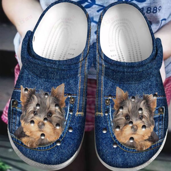 Funny Yorkshire Yorkie In Jeans Pocket Clogs Shoes - Clog Shoes - Black