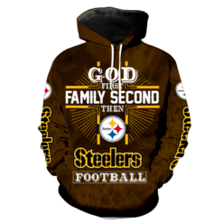 God First Family Second Then Pittsburgh Steelers 3D Shirt - 3D Hoodie - Brown