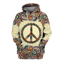 Hippie Vintage Peace Sign All Over Print T-shirt Sweatshirt Hoodie - 3D Hoodie - Purple