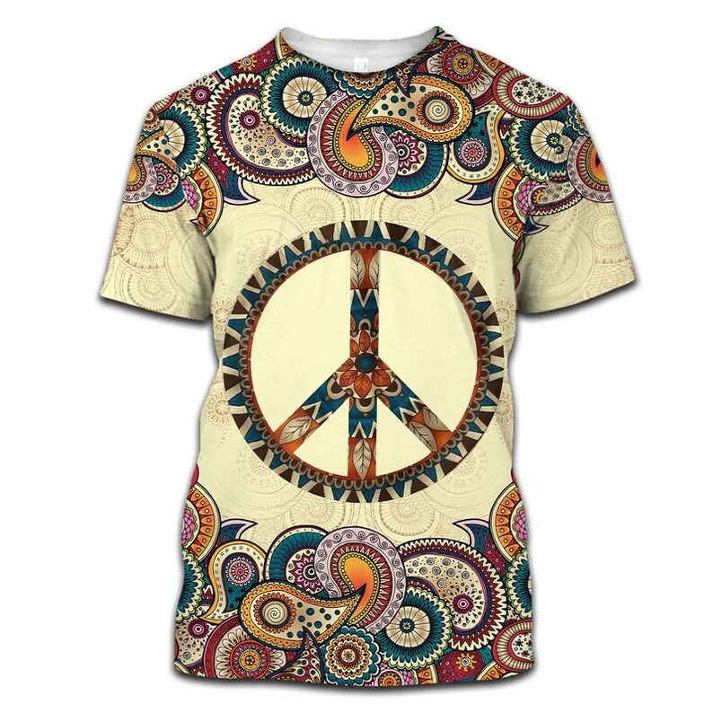 Hippie Vintage Peace Sign All Over Print T shirt Sweatshirt Hoodie