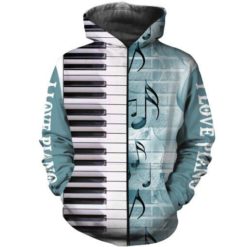 I Love Piano Music Piano Lover 3D Shirt - 3D Zip Hoodie - Light Blue