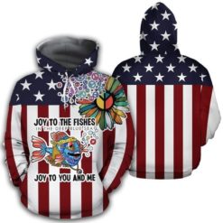 Joy To The Fishes In The Deep Blue Sea Joy To You And Me American Hippie 3D Hoodie - 3D Hoodie - Red
