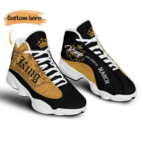 King Are Born In March Jordan 13 Sneaker Custom Shoes - Men's Air Jordan 13 - Black
