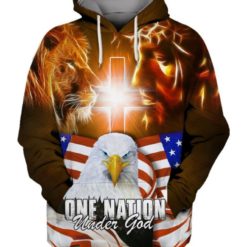 Lightning Lion and Eagle One Nation Under God Hoodie - 3D Hoodie - Gold