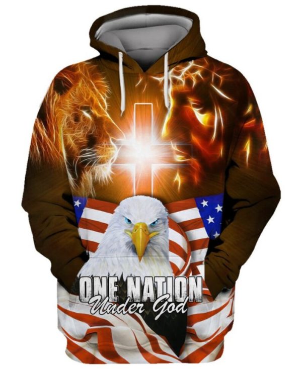 Lightning Lion and Eagle One Nation Under God Hoodie - 3D Hoodie - Gold