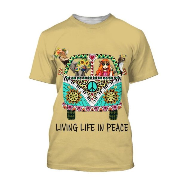 Living Life in Peace Elephant And Jeep Girl All Over Print T-Shirt Sweatshirt Hoodie - 3D T-Shirt - Yellow