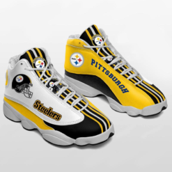 NFL Pittsburgh Steelers Logo & Helmet Printed Air Jordan 13 Shoes - Men's Air Jordan 13 - White