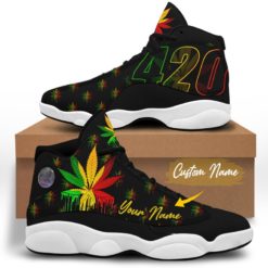 Personalized 420 Shoes Air Jordan 13 Cannabis Weed Sneaker - Women's Air Jordan 13 - Black