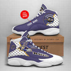 Personalized Baltimore Ravens Jordan 13 Shoes Custom Name - Women's Air Jordan 13 - Purple