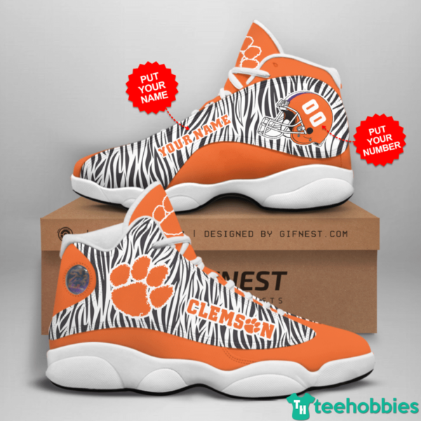 Personalized Name Clemson Air Jordan 13 Shoes For Fans - Women's Air Jordan 13 - Orange