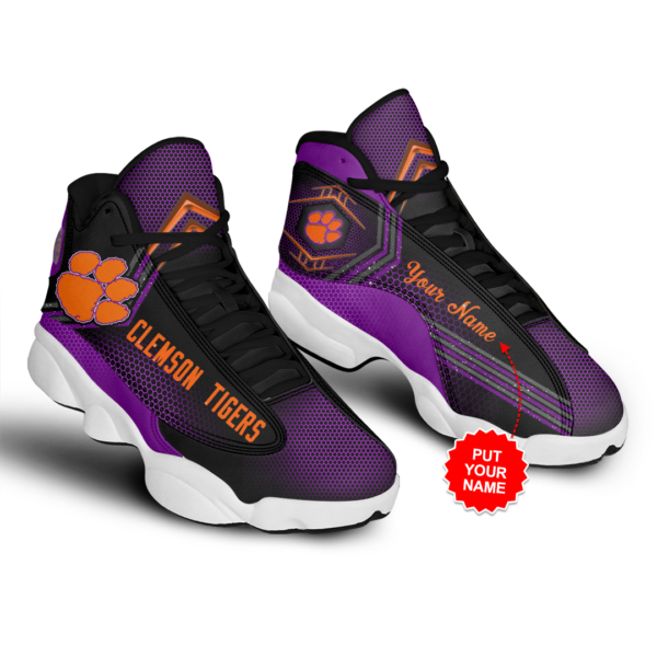 Personalized Name Clemson Tiger Air Jordan 13 Shoes - Men's Air Jordan 13 - Purple