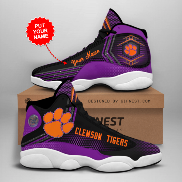 Personalized Name Clemson Tiger Air Jordan 13 Shoes - Women's Air Jordan 13 - Purple