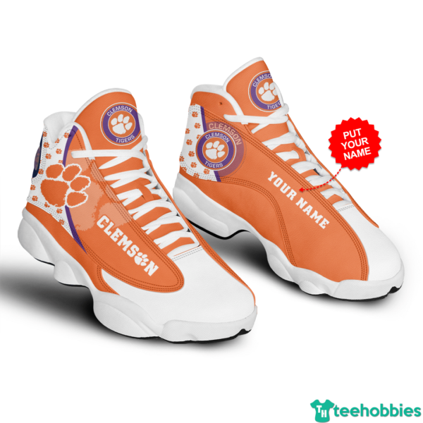 Personalized Name Clemson Tiger Logo Air Jordan 13 Shoes - Men's Air Jordan 13 - Orange
