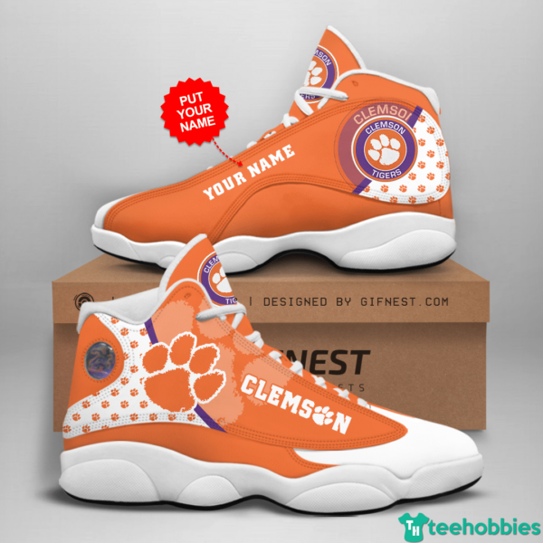 Personalized Name Clemson Tiger Logo Air Jordan 13 Shoes - Women's Air Jordan 13 - Orange