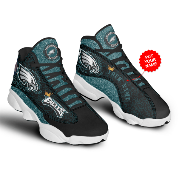 Personalized Name Eagles Air Jordan 13 Shoes - Men's Air Jordan 13 - Navy