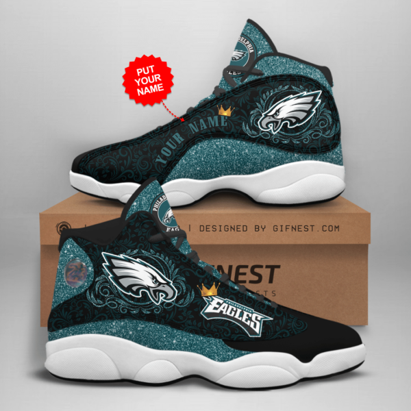 Personalized Name Eagles Air Jordan 13 Shoes - Women's Air Jordan 13 - Navy