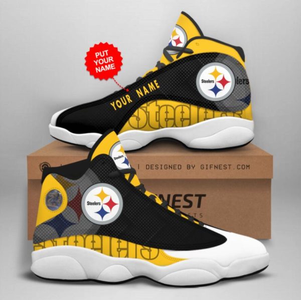 Personalized Name Shoes Pittsburgh Steelers Jordan 13 Sneaker - Men's Air Jordan 13 - Yellow