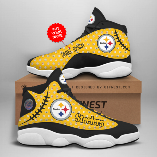 Pittsburgh Steelers Printed Logo Air Jordan 13 Personalized Name - Men's Air Jordan 13 - White