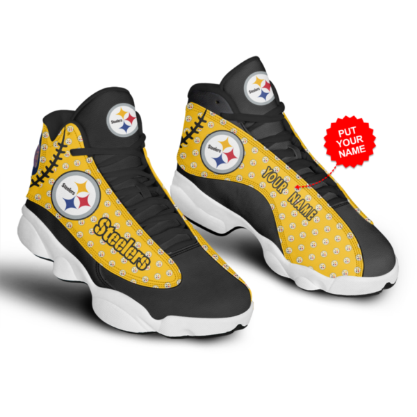 Pittsburgh Steelers Printed Logo Air Jordan 13 Personalized Name - Women's Air Jordan 13 - White