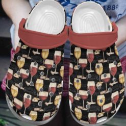 Wine Pattern Clog Shoes, Gift for Someone Love Wine Shoes - Clog Shoes - Black