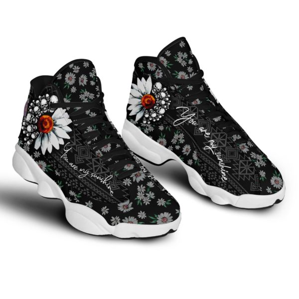 You Are My Sunshine Skull Daisy Jordan 13 Style Sneaker - Men's Air Jordan 13 - Black
