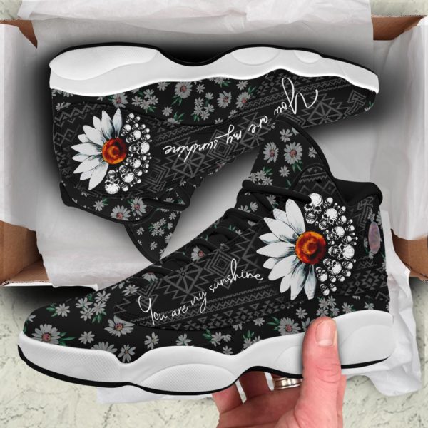 You Are My Sunshine Skull Daisy Jordan 13 Style Sneaker - Women's Air Jordan 13 - Black
