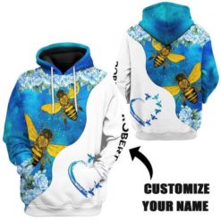 0x540@163291435815f40a9666 247x247px Custom Name Bee Love Blue Flower All Over Print 3D Hoodie Zip Hoodie.