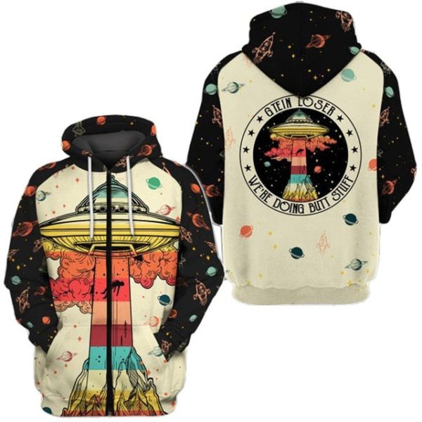 Alien Get In Loser We're Doing Butt Stuff All Over Print 3D Shirt - 3D Zip Hoodie - Black