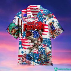 American Flag Fishing Hooked On Freedom Fishing Lover Hawaiian Shirt - Hawaiian Shirt - Red
