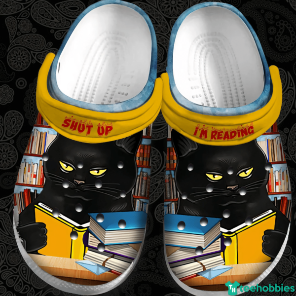 Black Cat Love Read Book Shut up! I'm Reading Clog Shoes - Clog Shoes - Black